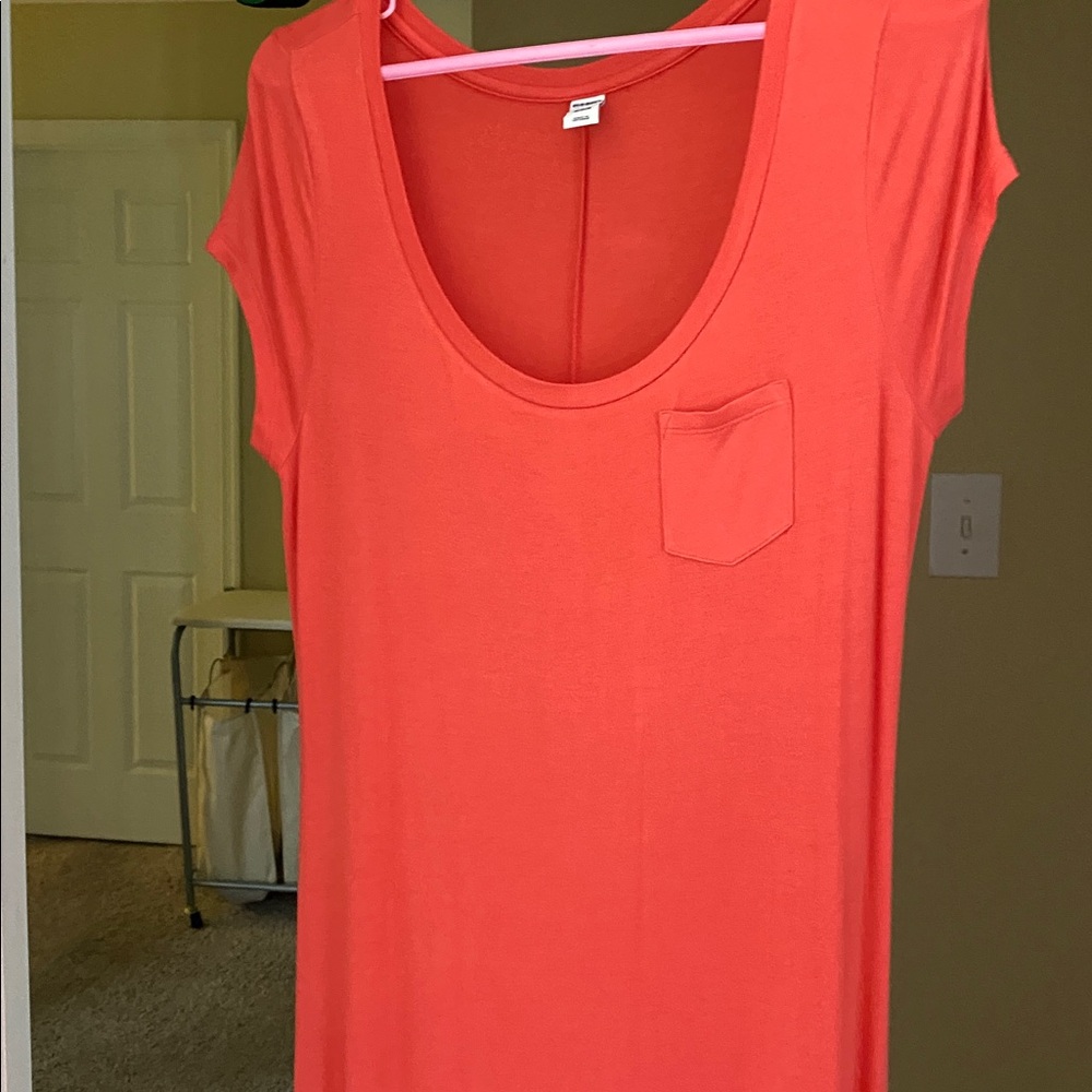 Old Navy Vibrant coral short sleeve tee shirt maxi dress